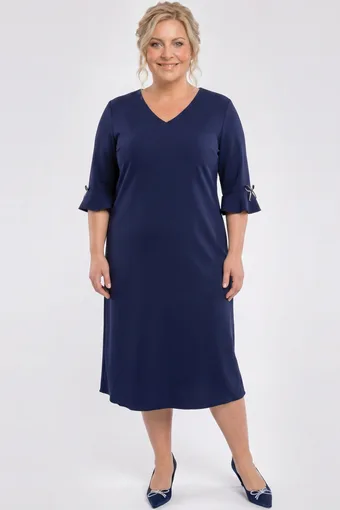 Rochie bleumarin cu funde negre