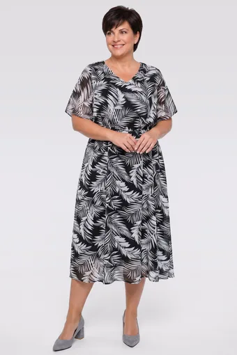 Rochie neagră cu frunze gri
