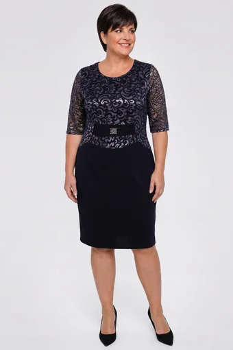 Rochie bleumarin cu dantelă strălucitoare