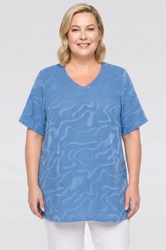 Tunică albastră cu model cusut