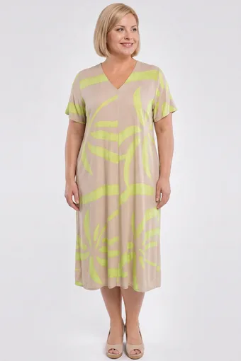 Rochie bej cu imprimeuri galbene