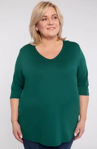 Bluză uni verde închis, cu decolteu în V