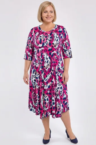 Rochie roz cu imprimeu leopard bleumarin și albastru