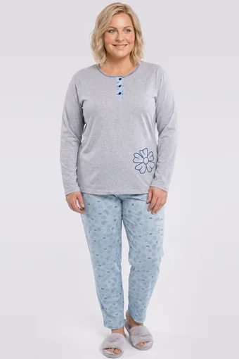 pijama florale gri și albastre