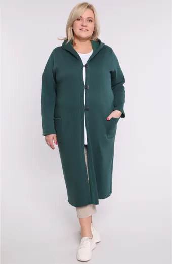 Bluză lungă și călduroasă verde închis cu nasturi