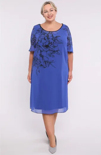 Rochie din șifon cu imprimeu floral albastru-albăstrele