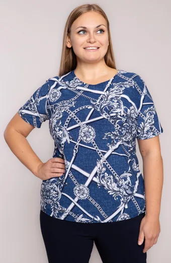 Bluză albastră cu model alb