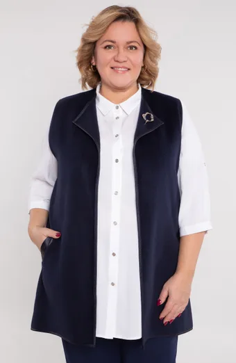 vestă bleumarin cu broșă