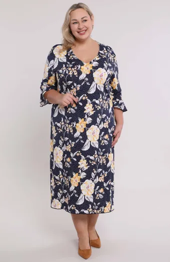 Rochie bleumarin flori galbene