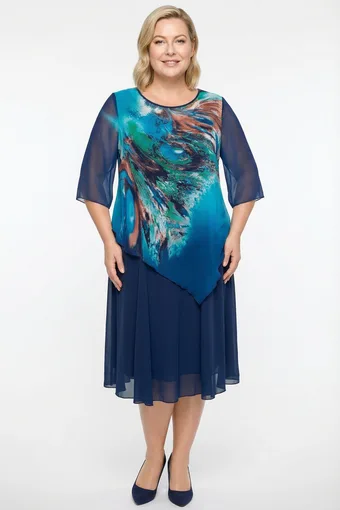 Rochie bleumarin cu model colorat