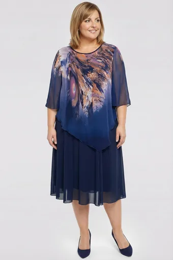 Rochie bleumarin cu model maro