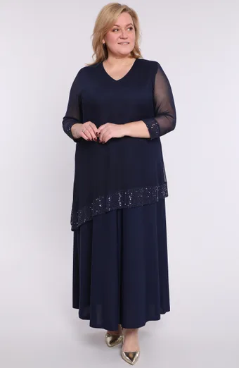 Rochie bleumarin din plasă cu paiete