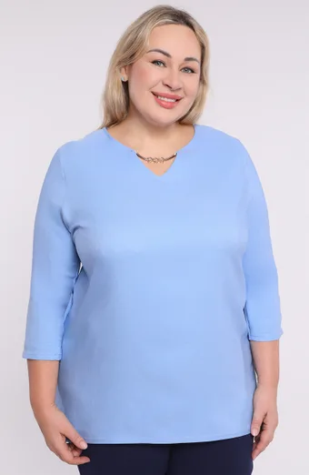 Bluză albastru deschis decolteu auriu