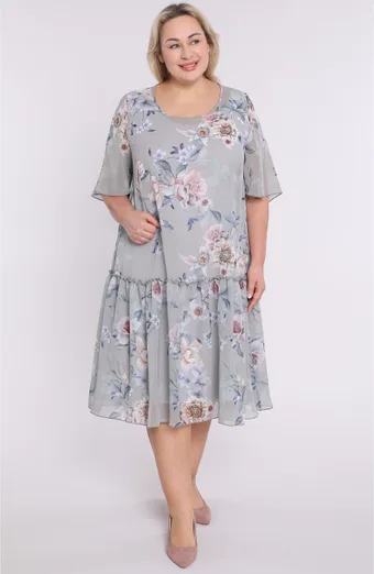 Rochie din sifon gri cu flori