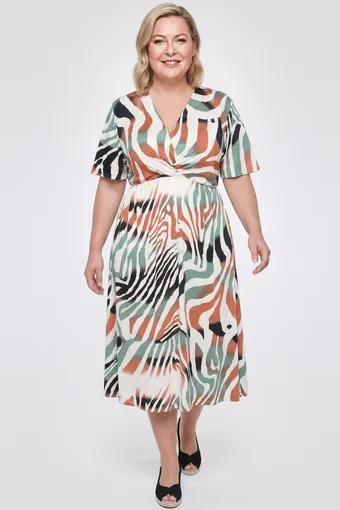 Rochie portocalie și turcoaz cu model zebră