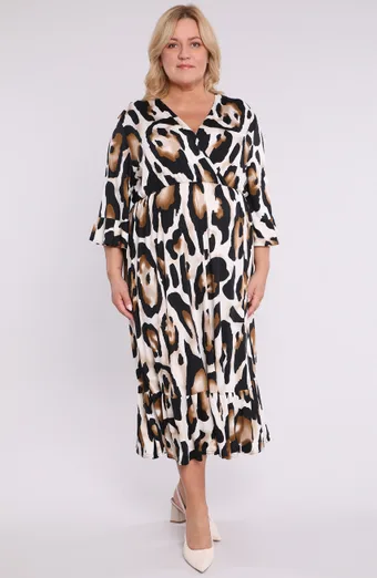 Rochie bej cu model maro