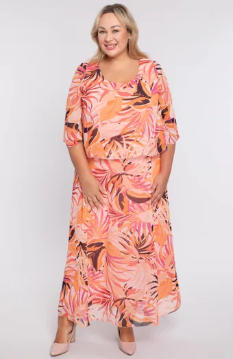 Rochie din sifon portocaliu si roz