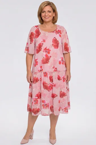 Rochie roz flori rosii