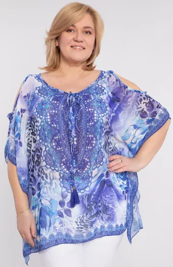 Poncho floral cu umerii goi