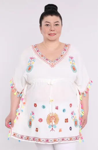 Poncho alb cu modele colorate