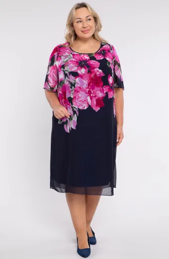 Rochie bleumarin flori roz