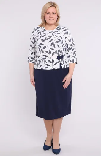 Rochie albă cu frunze bleumarin