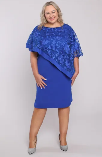 Rochie albastră cu poncho asimetric