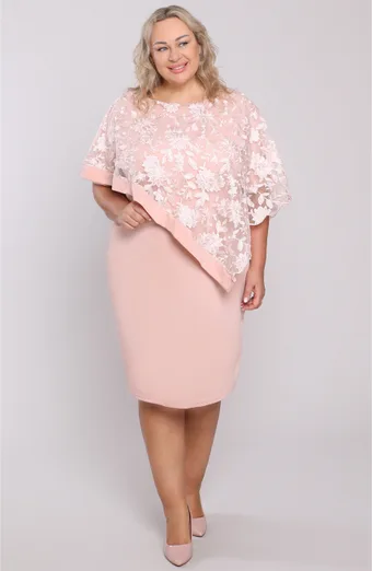 Rochie roz deschis cu poncho asimetric