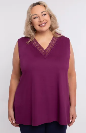 Top violet cu dantelă