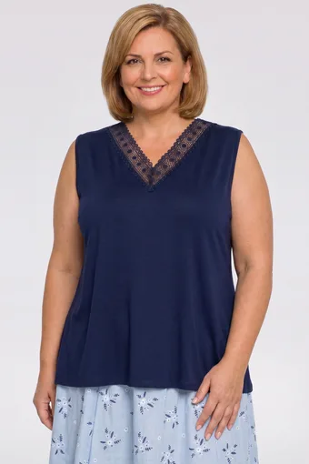Top bleumarin cu dantelă