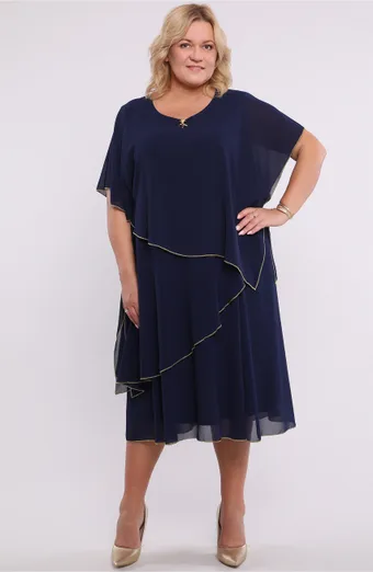 Rochie bleumarin cu garnitură aurie