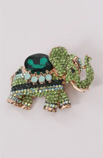 Broșă elefant verde