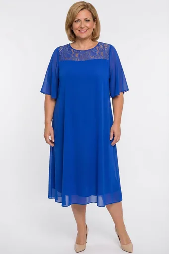 Rochie albastră cu flori de porumb și dantelă