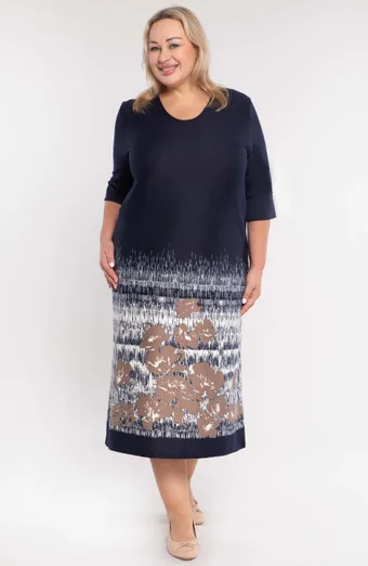 Rochie bleumarin călduroasă cu model bej