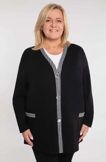 Cardigan negru cu carouri argintii