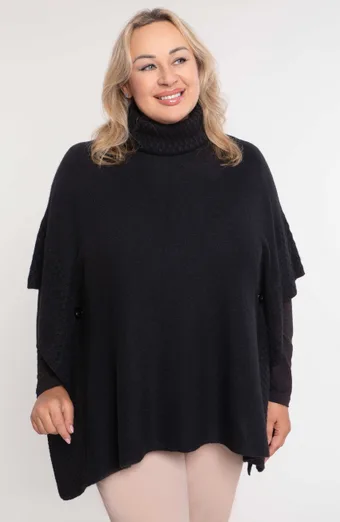 poncho negru cu guler înalt