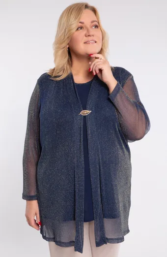 Tunică bleumarin cu cardigan cu fir auriu