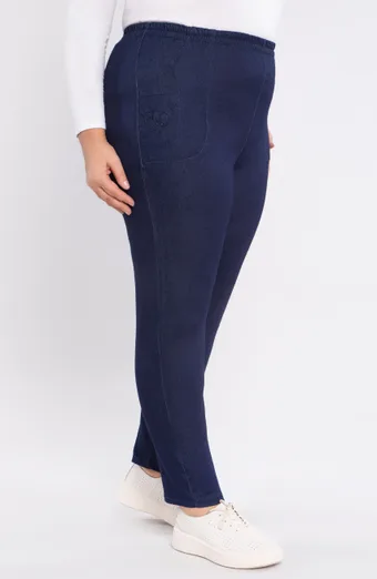 Pantaloni din denim închis la culoare cu broderie