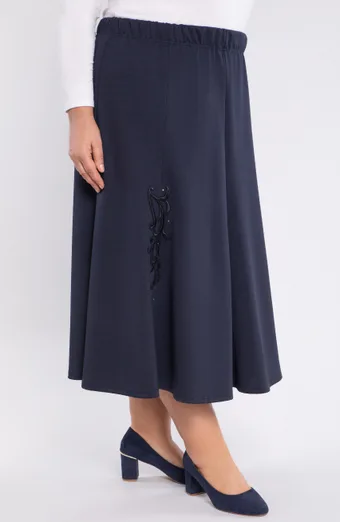 Fustă bleumarin cu broderie și strasuri