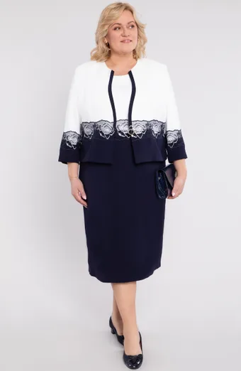 Costum elegant bleumarin cu trandafiri