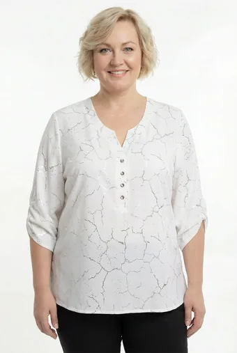 Bluză albă cu model argintiu
