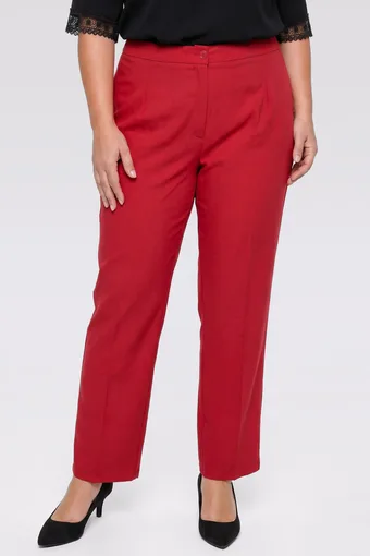 Pantaloni roșii din in cu pantaloni cu dungă