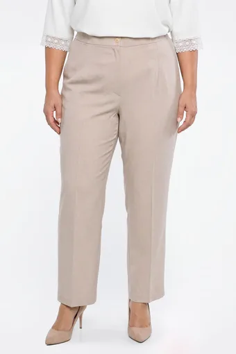 Pantaloni bej din in cu pantaloni cu dungă