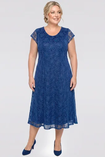 Rochie lungă albastră cu flori placate cu argint