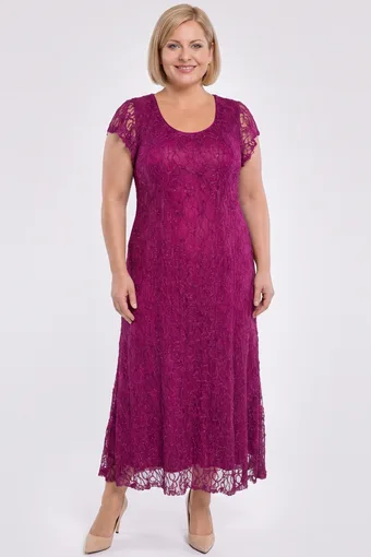 Rochie lungă din rochie din dantelă roz