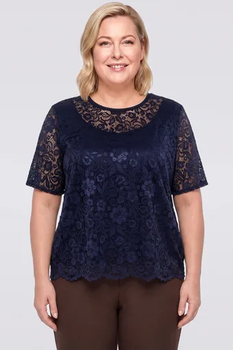 Bluză bleumarin cu dantelă florală