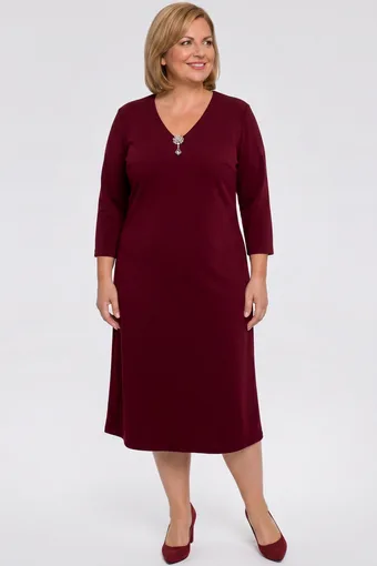 Rochie formală bordo cu broșă