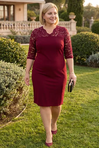 Rochie vișinie cu dantelă