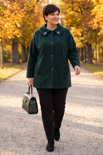 Palton verde cu guler decorativ