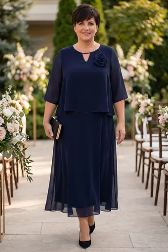 Rochie elegantă bleumarin cu decorațiuni